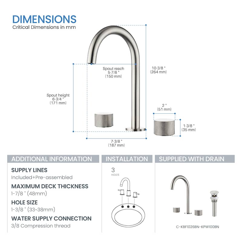 Circular X 8" Bathroom Sink Widespread Faucet with Drain Assembly