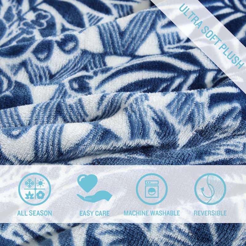 Tommy Bahama Printed Reversible Ultra Soft Plush Throw Blanket