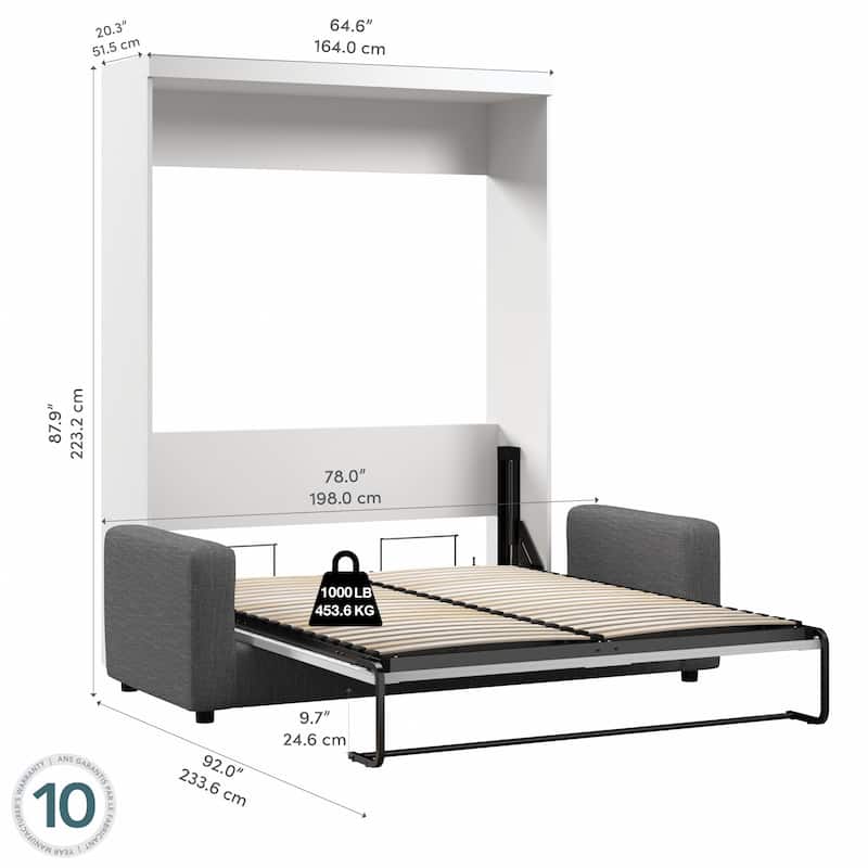 Bestar Pur Queen Murphy Bed with Sofa, Wall Bed with Couch (78W)