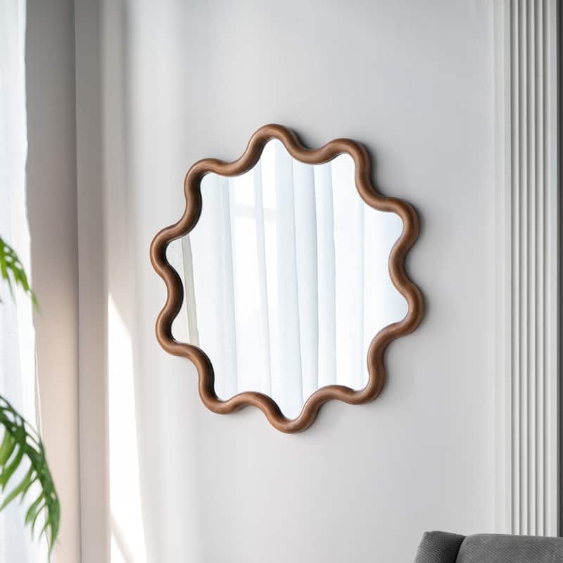 Wooden Accent Wall Mirror with Unique Frame