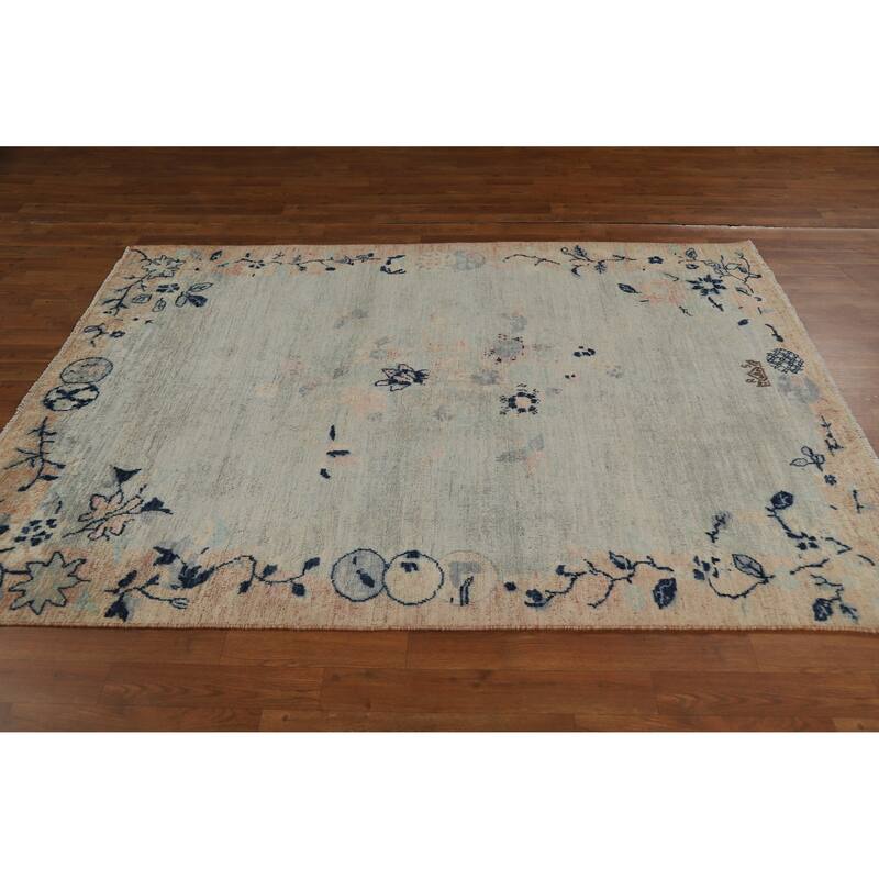 Art Deco Turkish Rug Vegetable Dye Hand-Knotted Wool Carpet - 5'0"x 7'0"