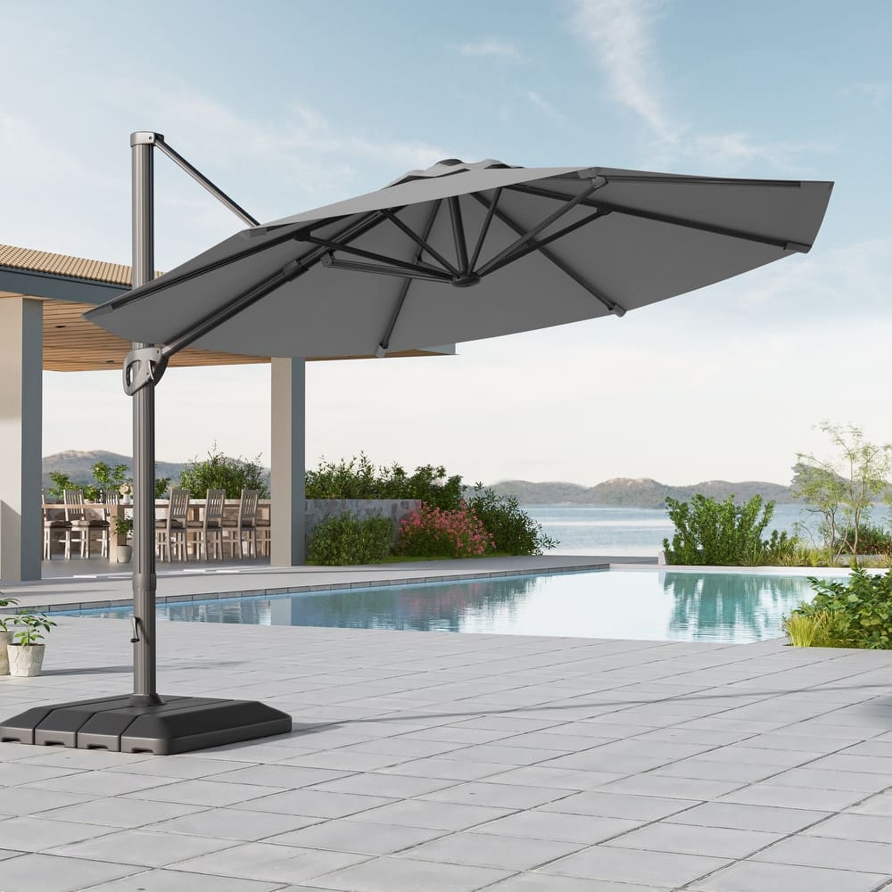 LIVOOSUN Outdoor Cantilever Offset Patio 11Ft Aluminum Umbrella w/Base