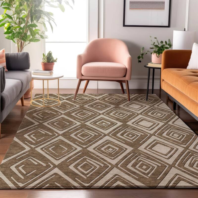Premium Washable Super Soft Diamond Cascade Mayfield Rug - Brown - 5' x 7'6"