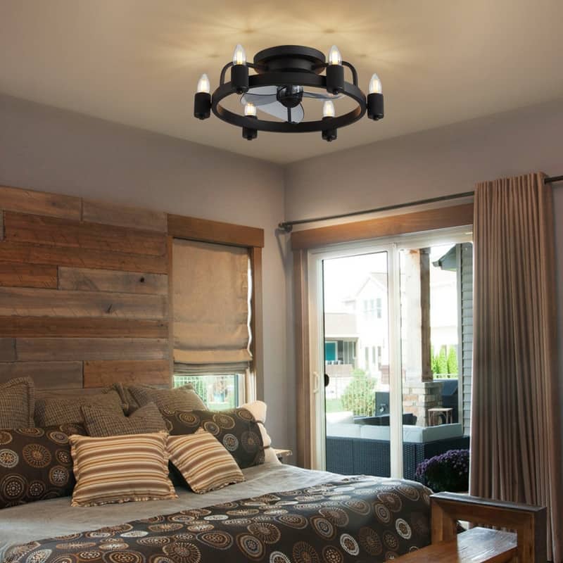 20 in. Black Ceiling Fans with Lights Low Profile Flush Mount Ceiling Fan with Remote Farmhouse Rustic Ceiling Fan for Bedroom