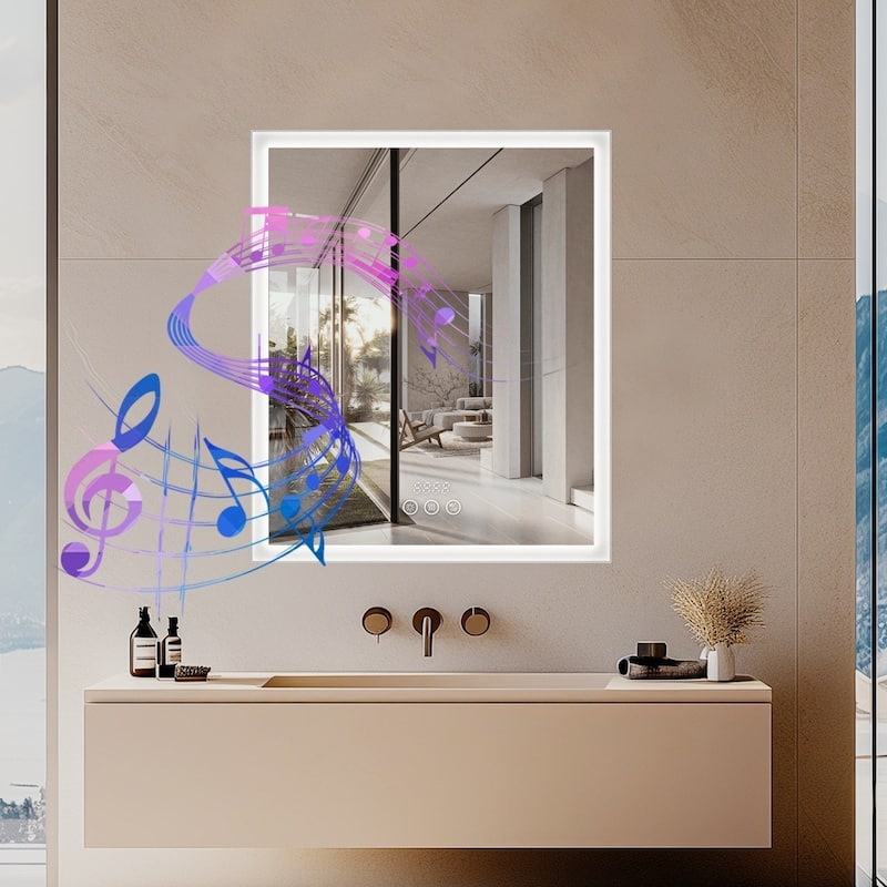 Illuminated LED Wall Mirrored Bathroom Storage Medicine Cabinet with Shaver Socket Bluetooth Anti-Fog Lighted Mirror Cabinet - 23.62x5.12x27.56 inch