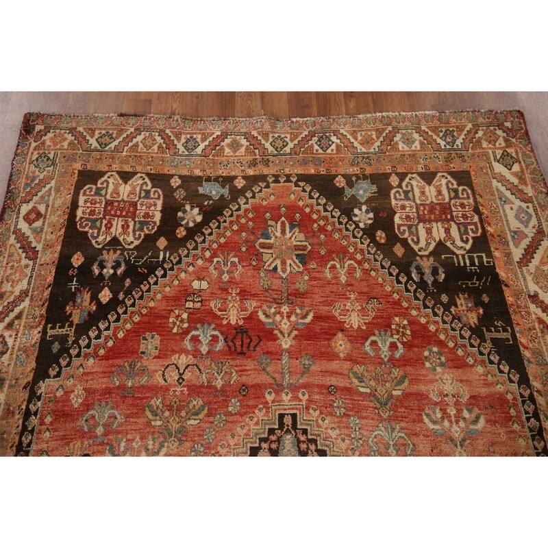 Geometric Shiraz Persian Antique Area Rug Hand-knotted Wool Carpet - 4'10"x 7'10"