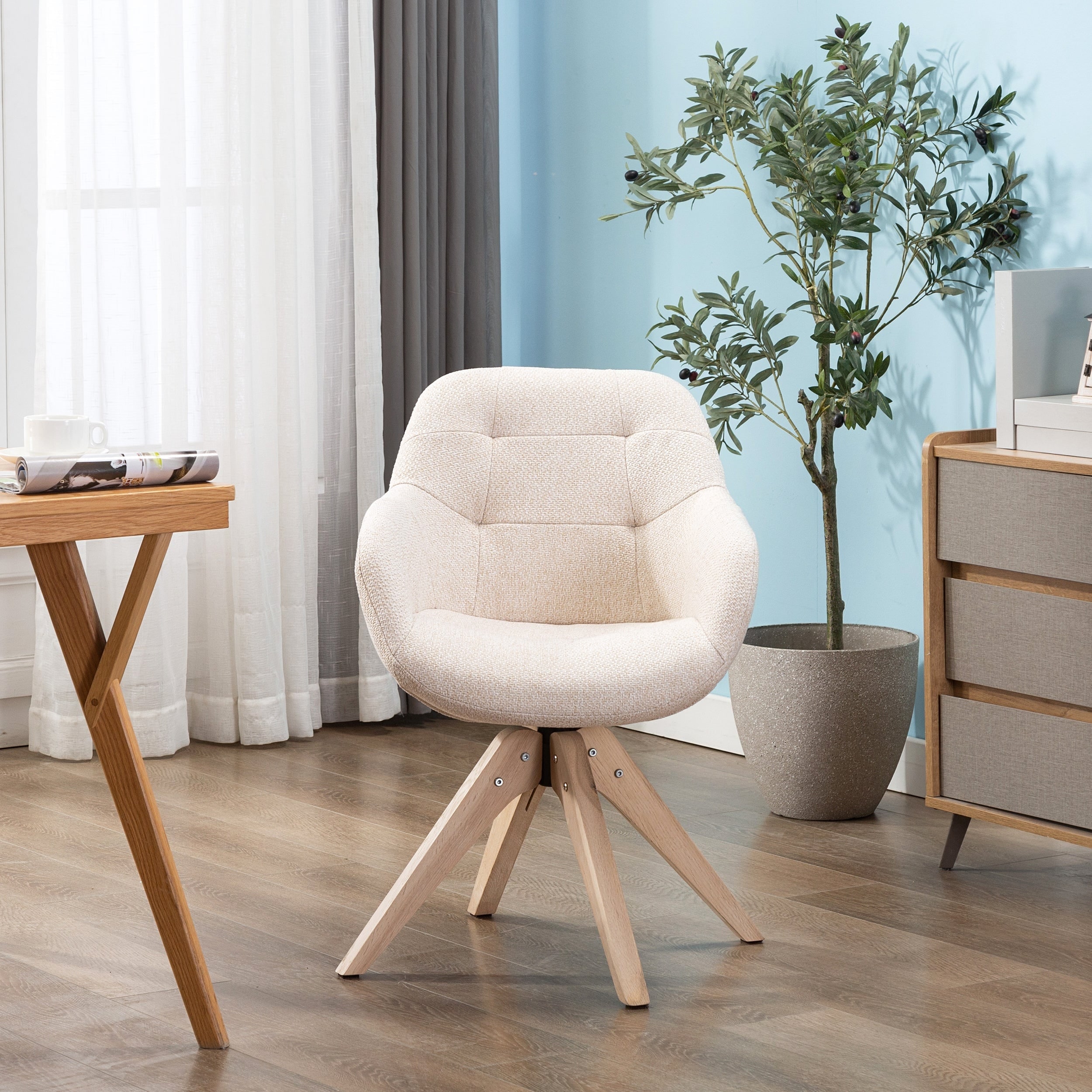 Modern home office swivel arm sales accent chair with wood legs