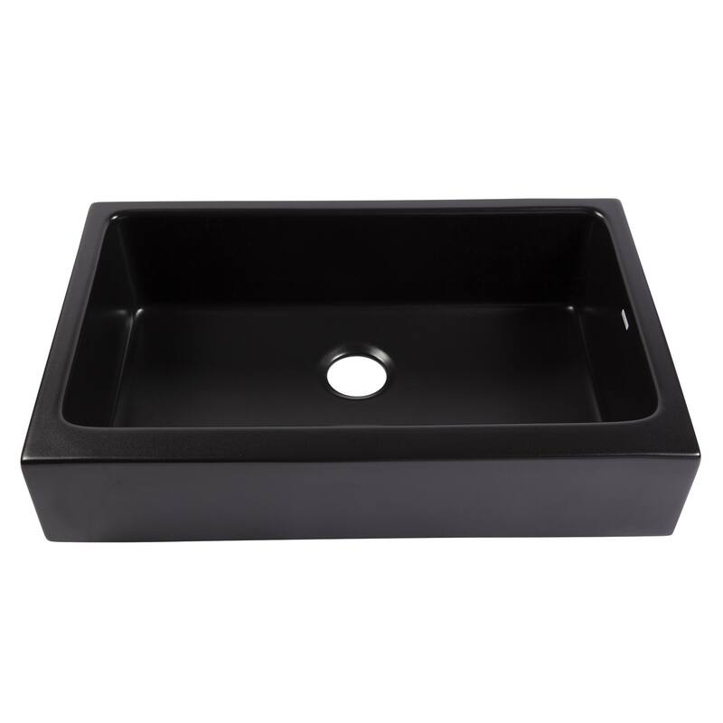 Grace Matte Black Fireclay 34″ Single Bowl Quick-Fit Farmhouse Apron Front Undermount Kitchen Sink and Drain