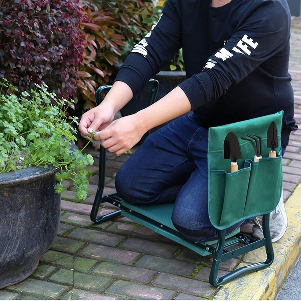Folding Garden Kneeler Bench Kneeling Soft Seat Tool Stool Storage Bag Green New 