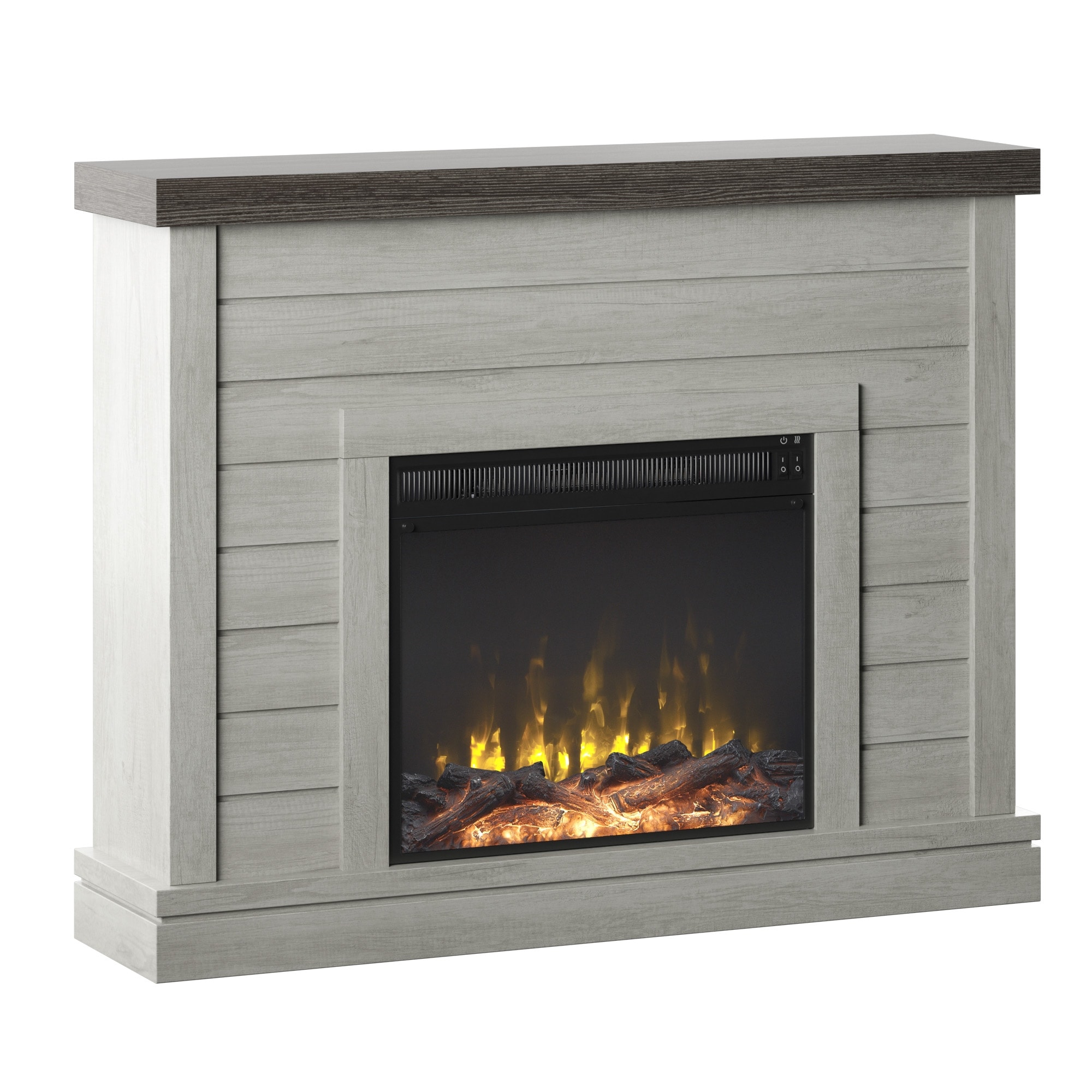 Shiplap Wall Mantel Electric Fireplace - Overstock - 36007229