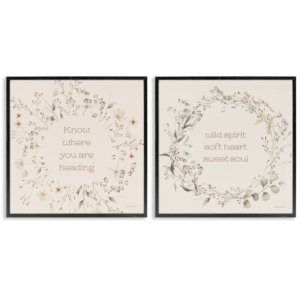 Stupell Inspiring Soft Wreaths with Phrases Framed Giclee Art Design By Susan Ball (Set of 2)