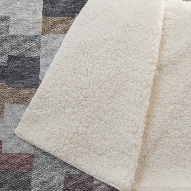 Premium Machine Washable Modern Blocks Sherpa Throw Blanket