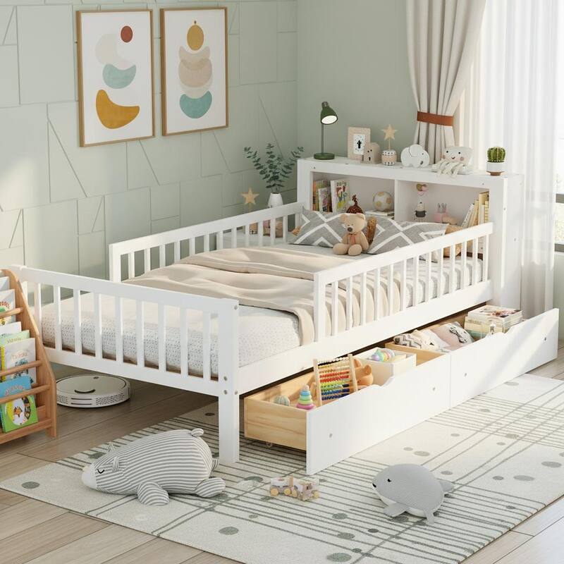 Twin Size Bed with Headboard Storage Rack by Harper&Bright Designs