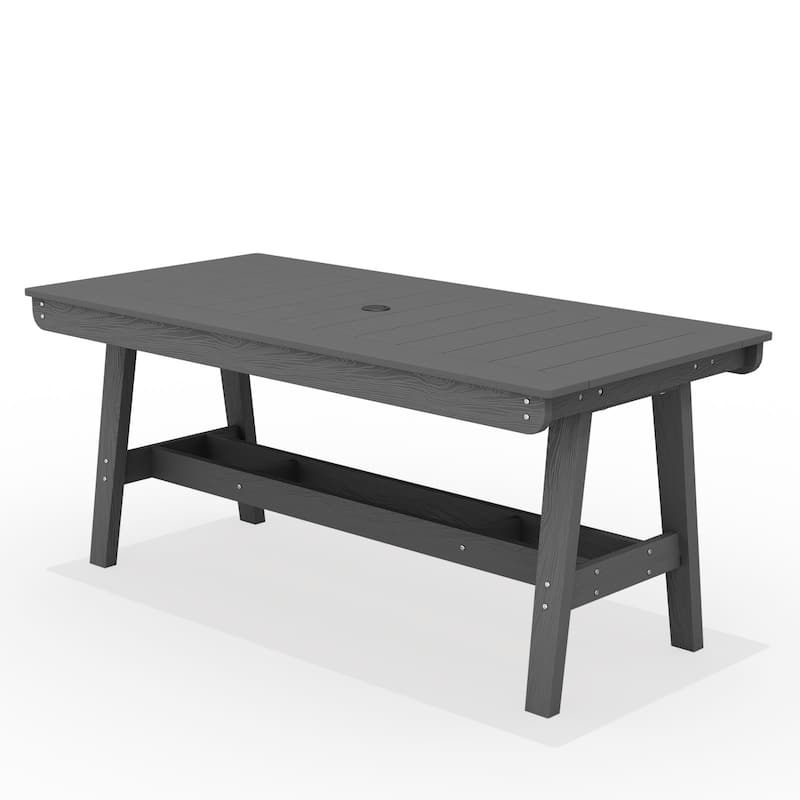 67.91in HDPE Rectangular Patio Dining Table with Umbrella Hole for 4 to 6 People - N/A - Grey