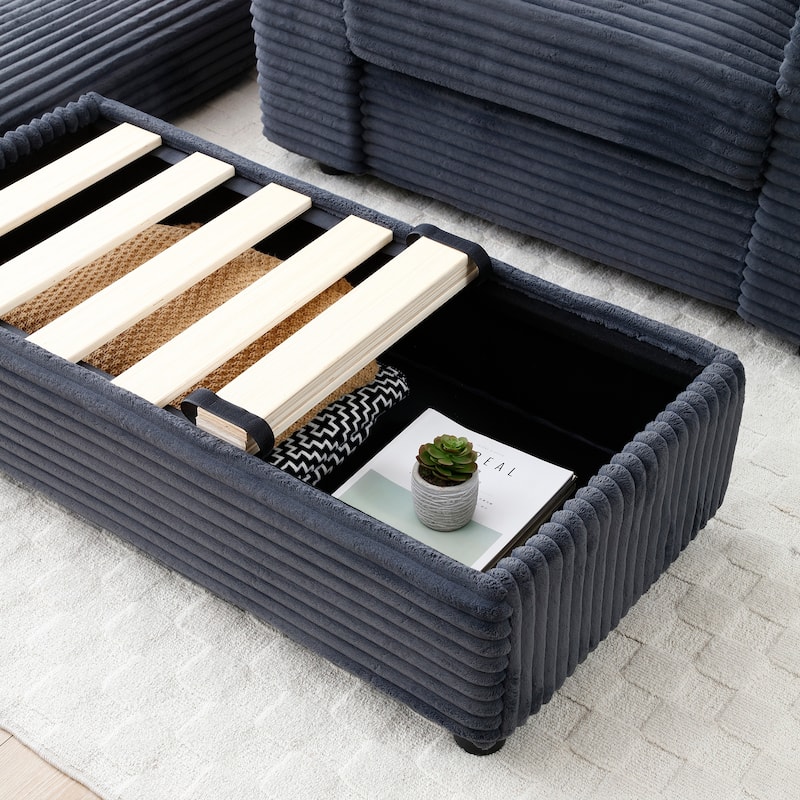 Set of 2 Sofa Armhair & Storage Ottoman, Corduroy Single Chaise Lounge with Extra Wide Armrests and Cup Holders