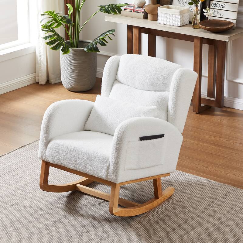 Modern Accent Rocking Chair with Pillow, High Backrest Arm Chair Accent Chair Glider Lounger with 2 Side Pockets for Living Room