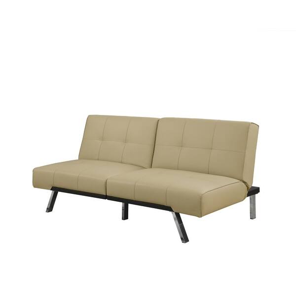 Monarch Specialties I 8937 70 Inch Wide Leather Futon With Split Back Click Clac Taupe