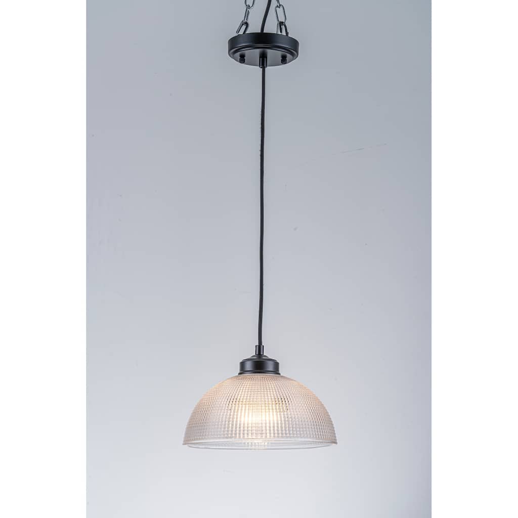 1-Light Matte Black Dome Pendant Textured Glass Kitchen Island Lights for Dining Room