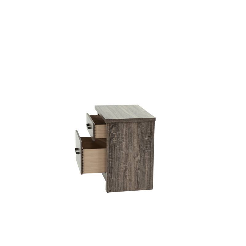 24" Gray Oak Nightstand, 2-Drawer Wooden End Table for Bedroom, Modern Storage Solution