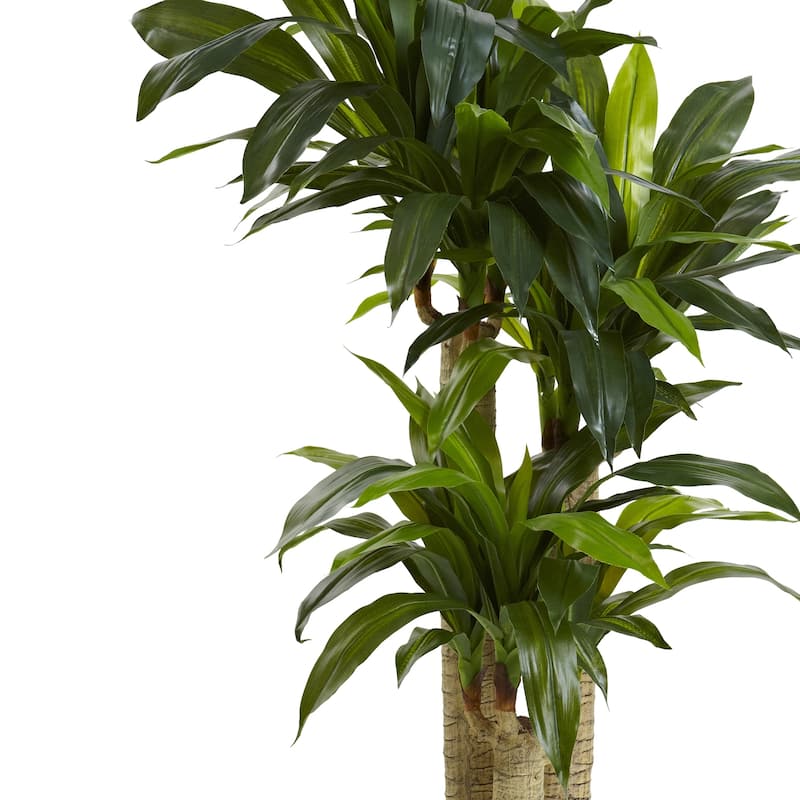 Silk Dracaena Plant 4.5Ft Tall, Cornstalk Indoor Tree with Vase, Realistic Green Home Decor - 4.5ft.