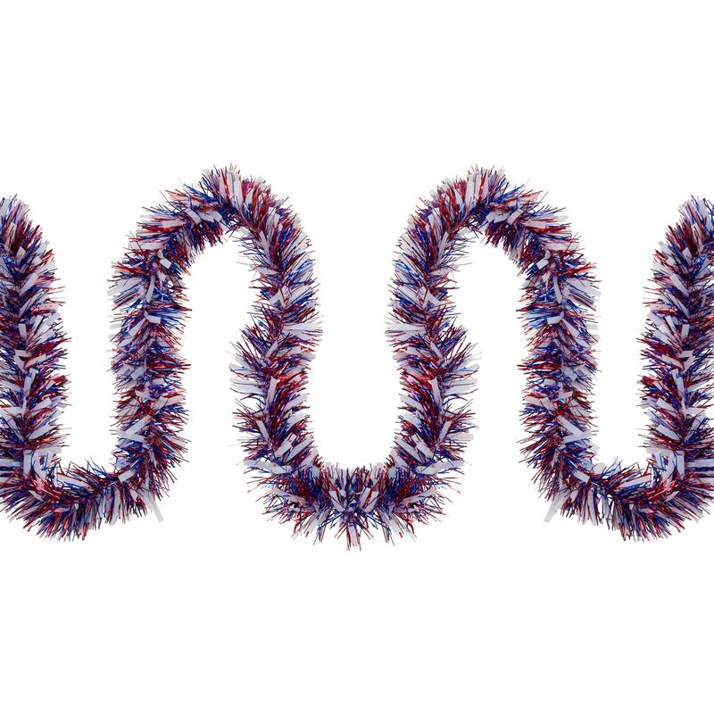 12' x 4" RedBlue Wide Cut Patriotic Tinsel Christmas Garland Unlit