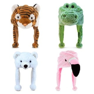 DolliBu Zoo Animal Plush Hat Set of 4 Warm Hat with Ear Flaps - One Size