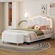 preview thumbnail 45 of 82, Full Size Upholstered Flower-Shape Bed with LED Light Strip & Ottoman,Sherpa Fabric Platform Bed with Wooden Slats Support,White