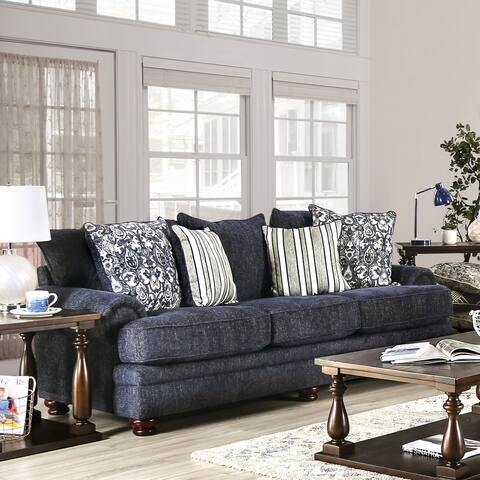 Furniture of America Slay Traditional NavyBlue Chenille Sofa