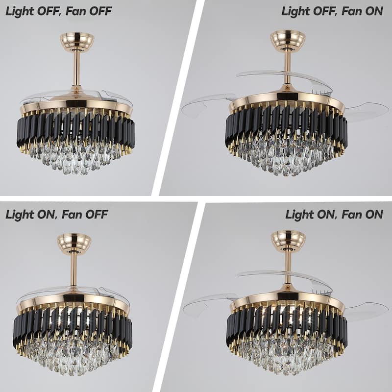 48" Crystal Fandelier Ceiling Fan with Light and Retractable Blades LED Dimmable for Bedroom Living Room - 48 Inches