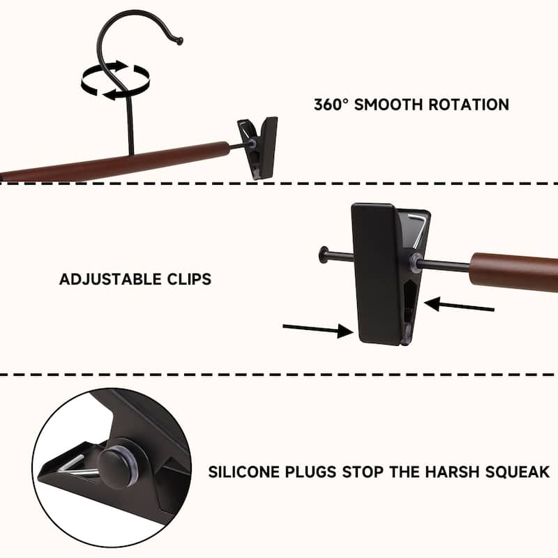 BP4U Premium Metal Pants Hangers with Adjustable Clips, Beech Wood Skirt Bottom Hangers for Trousers, Jeans, Shorts, Socks