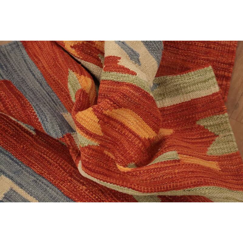 Hand Woven Oriental 100% Wool Carpet Southwestern Modern Oranges & Rust Kilim Area Rug - 4' 0'' X 2' 1''