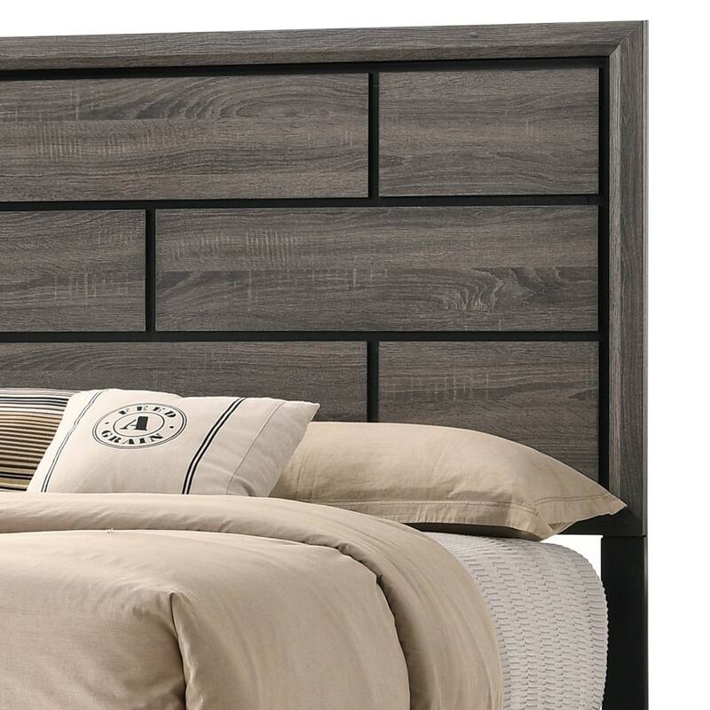 Grooved Panel Contemporary Eastern King Bed with Tapered Legs, Gray