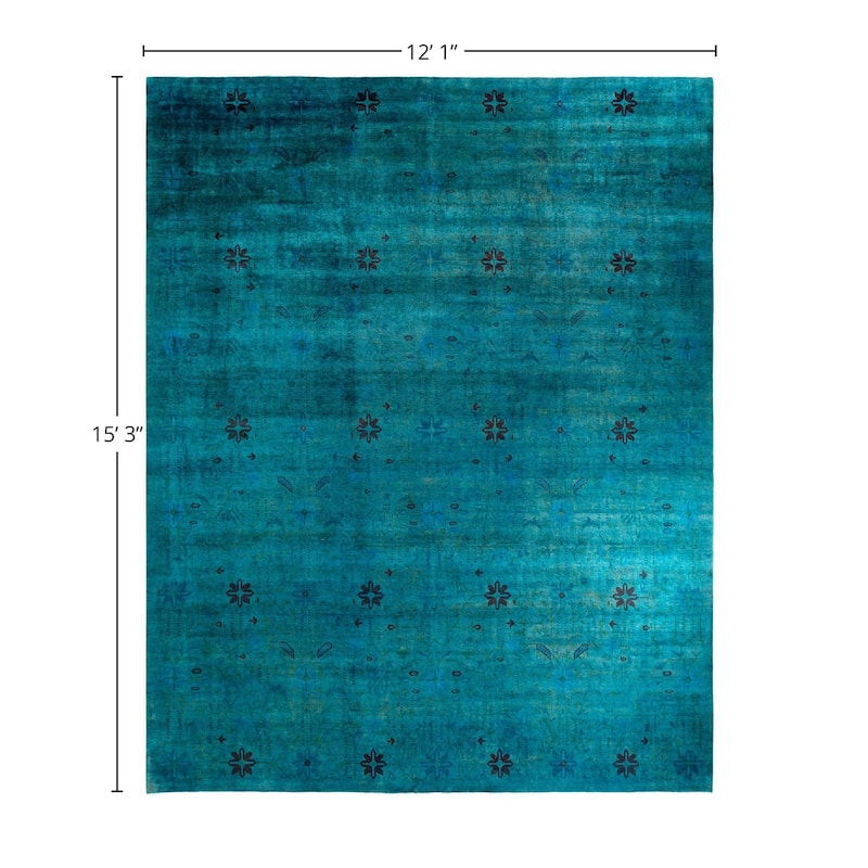Overdyed, One-of-a-Kind Hand-Knotted Area Rug - Blue - 12' 1" x 15' 3"