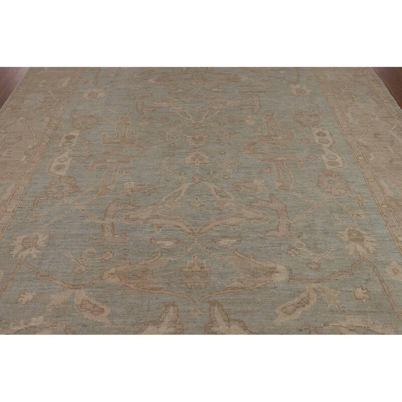 Light Blue Oushak Vegetable Dye Area Rug Handmade Wool Carpet - 8'3"x 9'7"