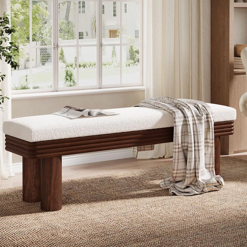 Upholstered Entryway Bench, 55-Inch Shoe Bench with Padded Seat