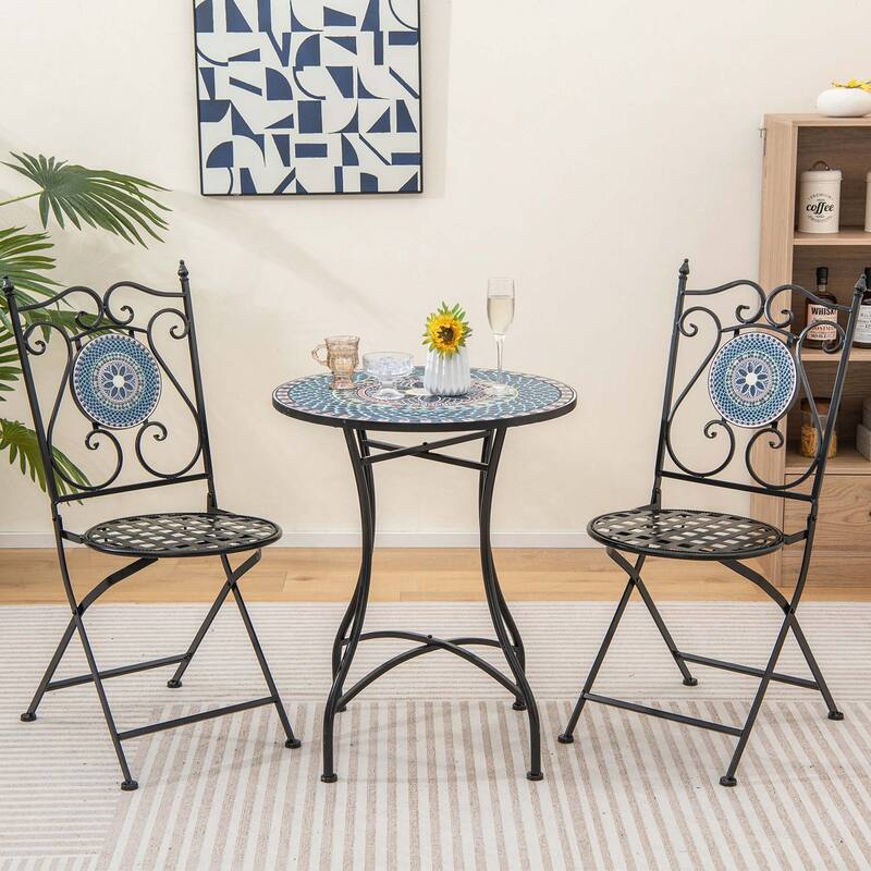 Costway Set of 2/4 Mosaic Chairs for Patio with Decorative Backrest