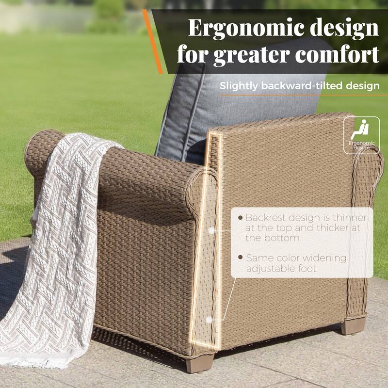 MAISON ARTS Luxury Wicker Patio Conversation Sofa Set with Curved Armrests with Cushions