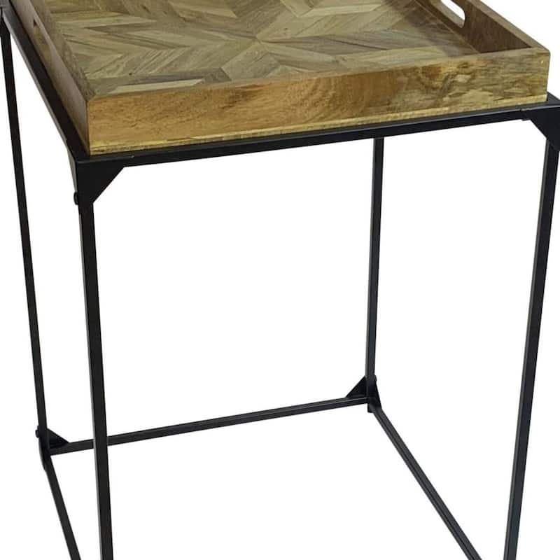 HomeRoots 29" Natural and Black Solid Wood and Iron Square Frame End Table - 20 in. x 28.5 in. x 20 in.