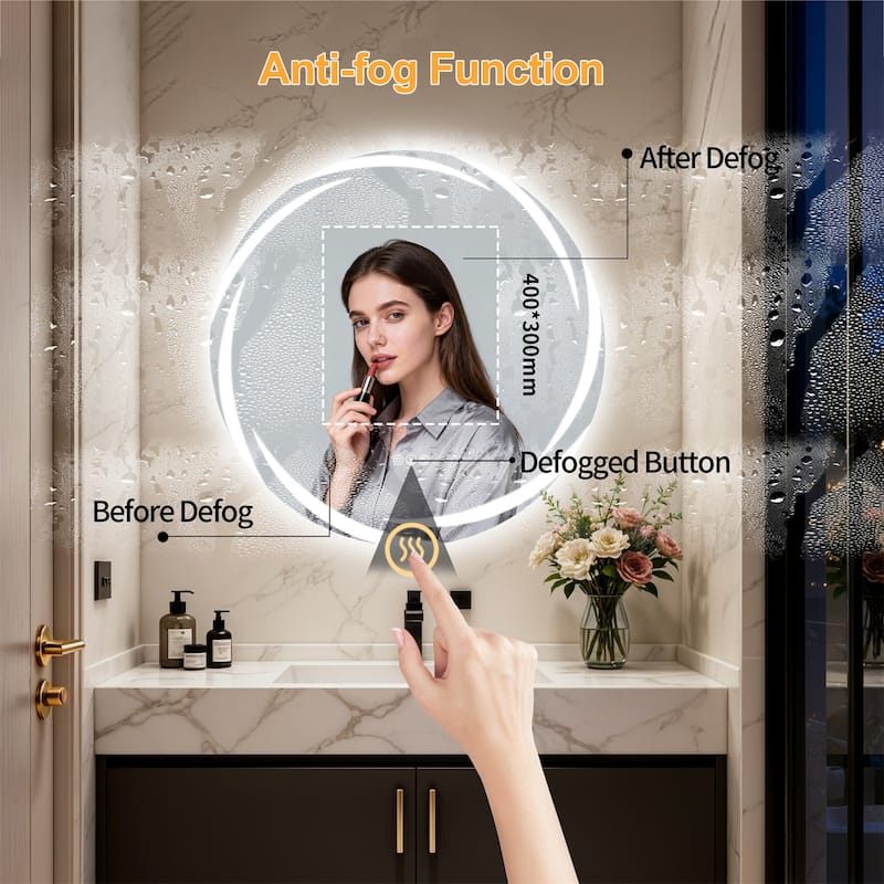 32" Round Bluetooth Speakers Vanity Mirror Wall Mounted Bathroom Mirror - 31.50"x31.50"