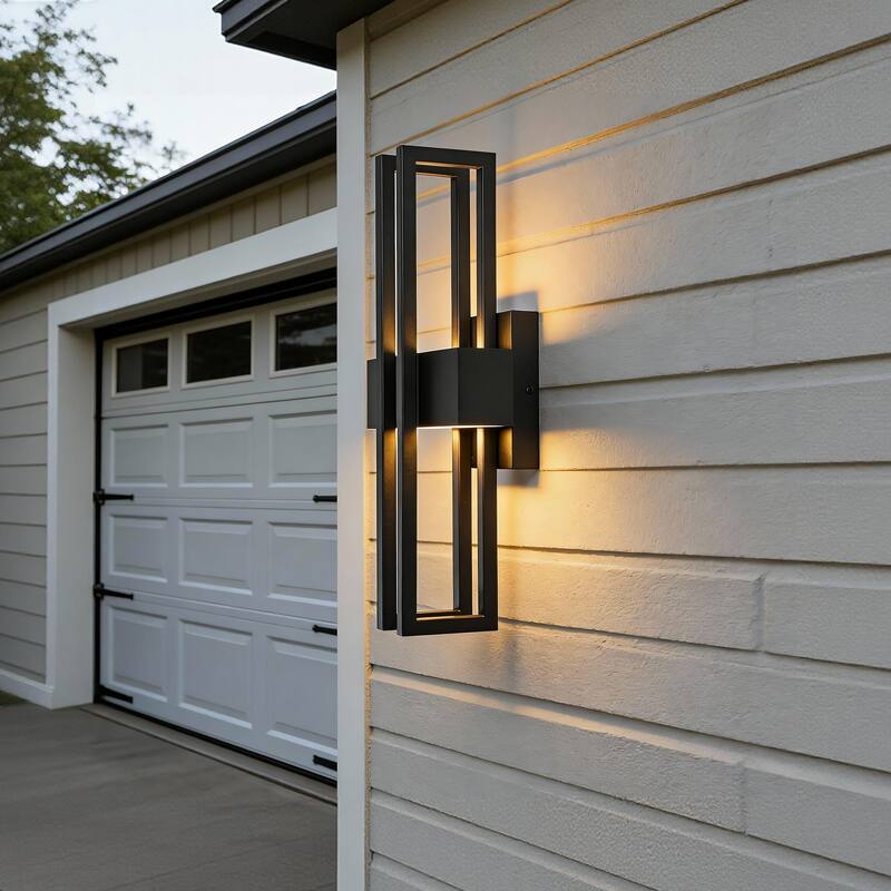 18 in. Sand Black 2x10W Integrated LED Outdoor Wall Lantern Sconce - Dimmable, 3000K, Wet Rated, Contemporary