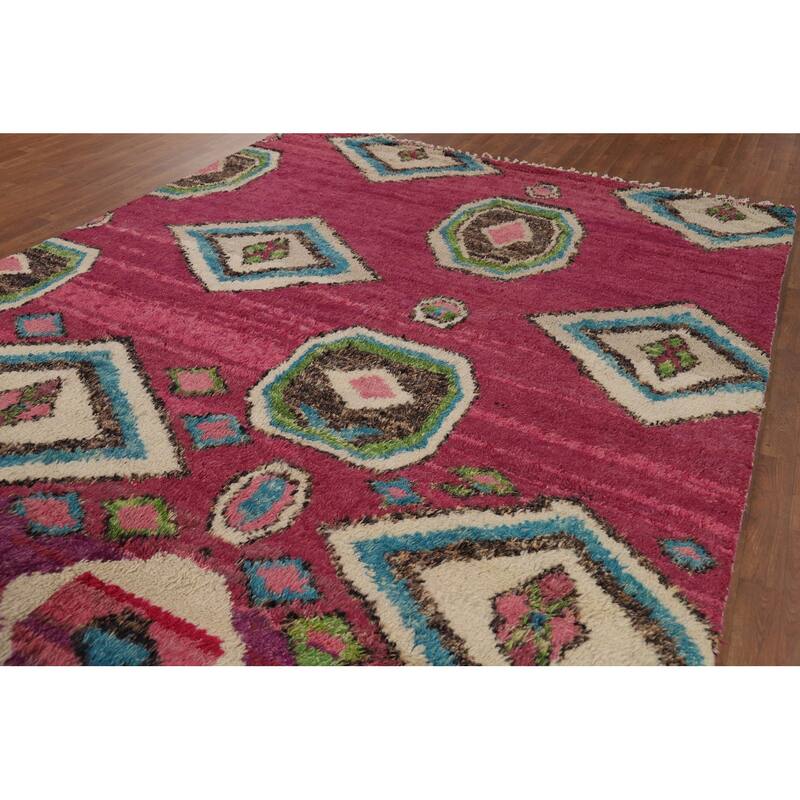 Moroccan Oriental Area Rug Hand-Knotted Geometric Wool Carpet - 8'10" x 10'6"