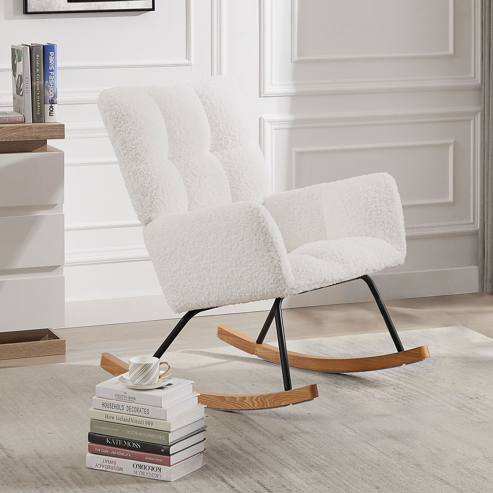 White upholstered rocking chair discount