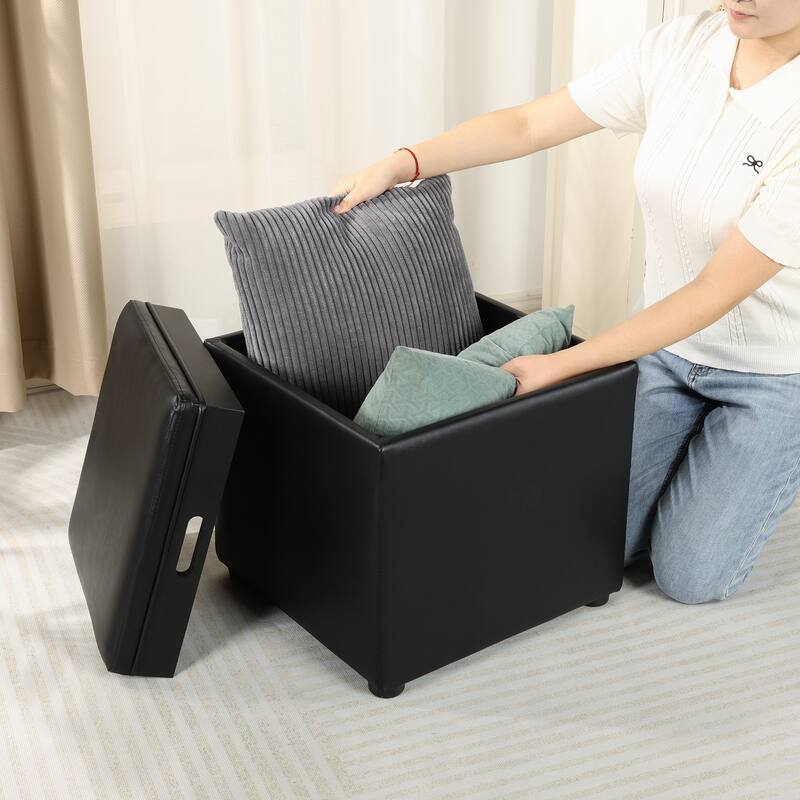 Adeco Storage Ottoman With Tray