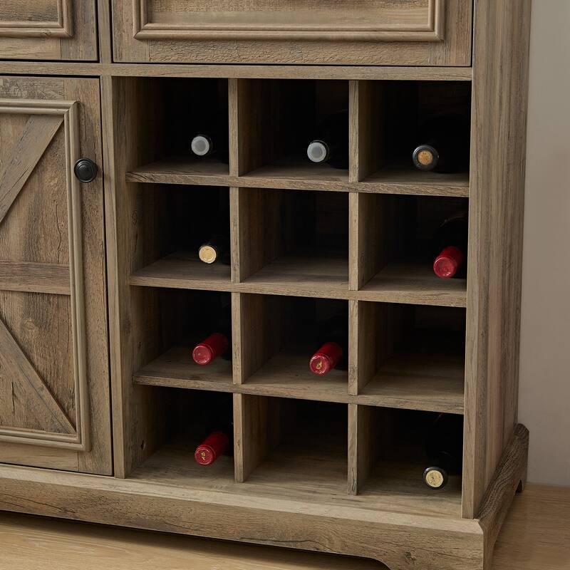 Buffet Sideboard Wine Bar Storage Cabinet with 12 Wine Rack & Drawers
