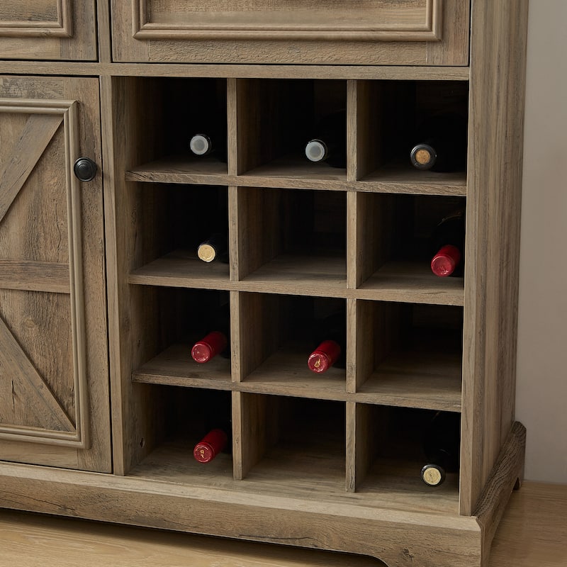Farmhouse Liquor Cabinet Bar Cabinet with 2 Drawers, Wine Bar Cabinet with Removable Wine Racks Storage Shelves