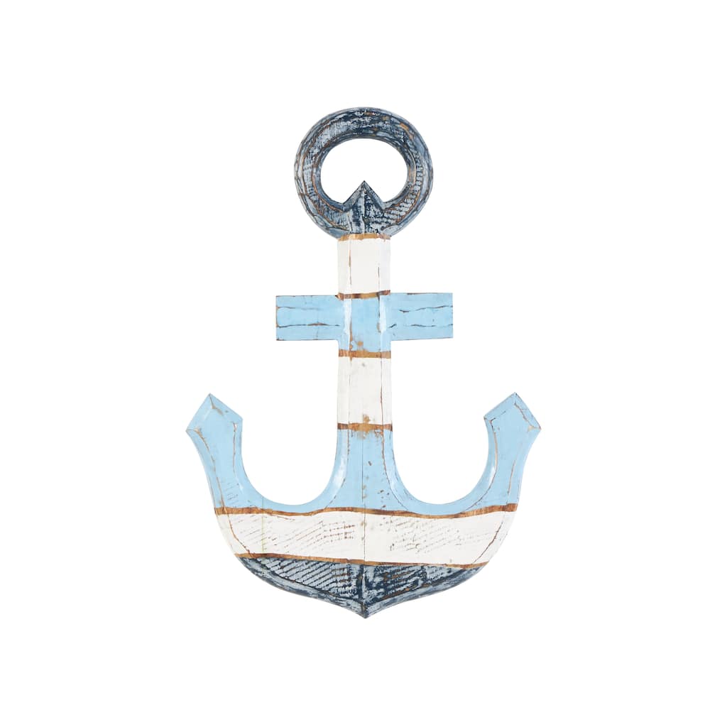 Wood Anchor Distressed Home Wall Decor with Brown and Cream Accents - Blue - Roche River Decor