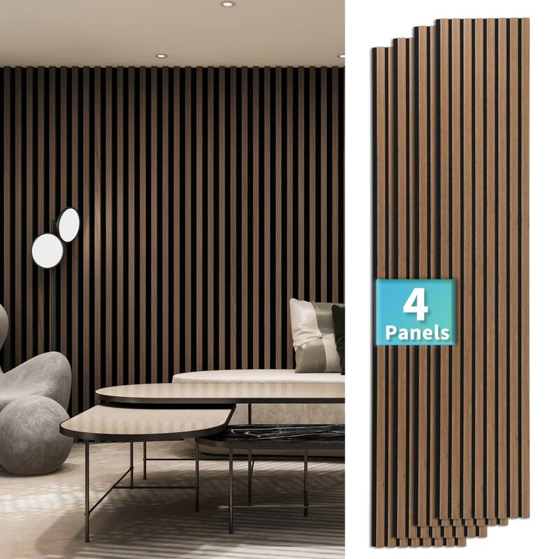 4 Panels 93"x12" MDF Slat 3D Wall Paneling Cover 31 Sq.Ft. - N/A - Deep Walnut