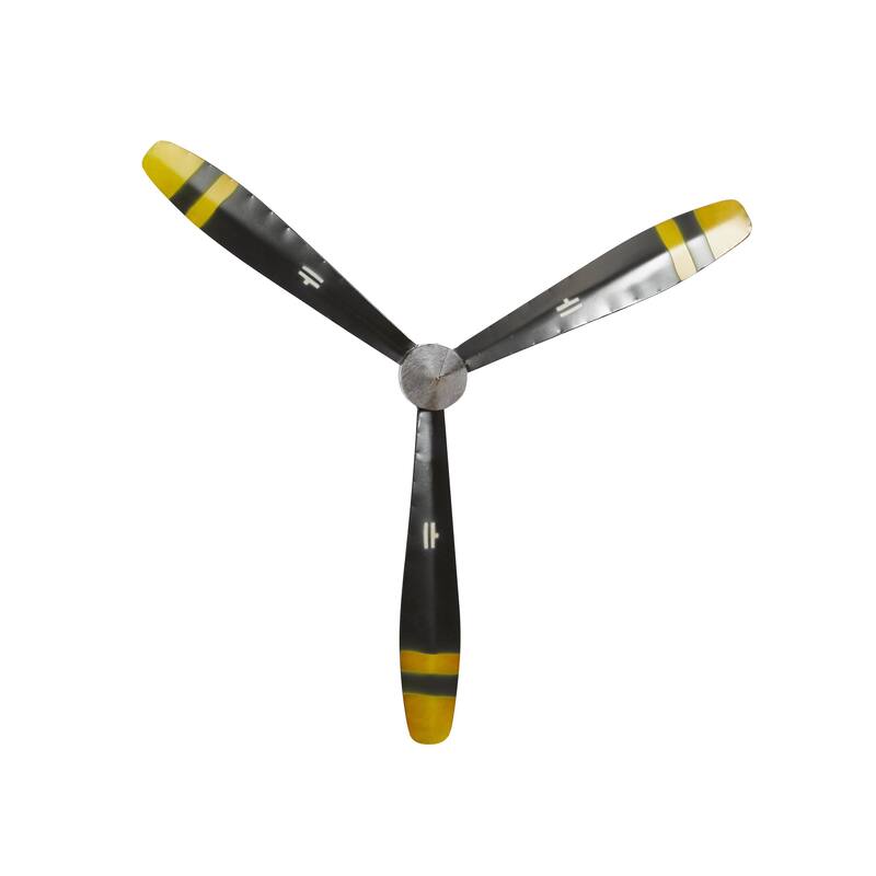 Metal Airplane Propeller 3 Blade Home Wall Decor with Aviation Detailing - Black - Roche River Decor - Black