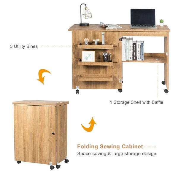 Shop Gymax Folding Sewing Craft Table Shelf Storage Cabinet Home Furniture Overstock 30630119