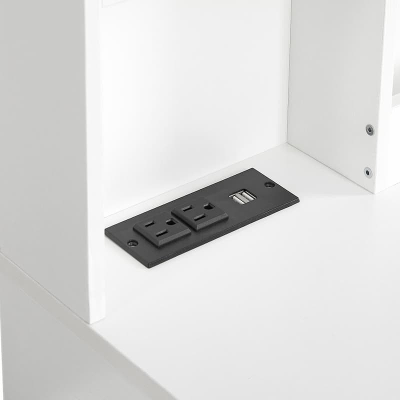 L-shaped Makeup Vanity Desk with Mirror & Charging Ports, 8-Drawer Dresser Dressing Table Chest of Drawers for Bedroom